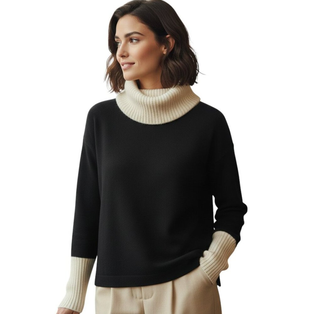 Sisters 80s Colorblock Turtleneck Sweater M Wool Blend Vintage Retro Fashion